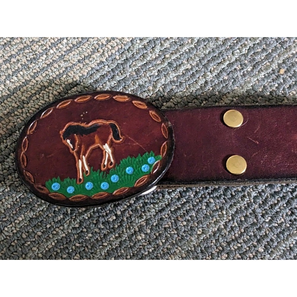 CAP Embossed & Painted Brown Leather Western Belt Horse Meadow 34" Long - Picture 7 of 8